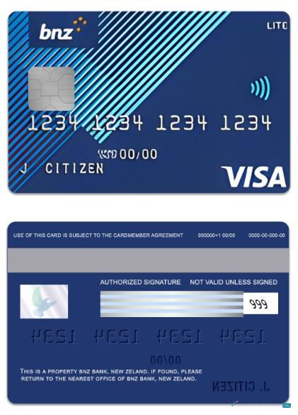 Download New Zeland BNZ Bank lite visa card Photoshop template